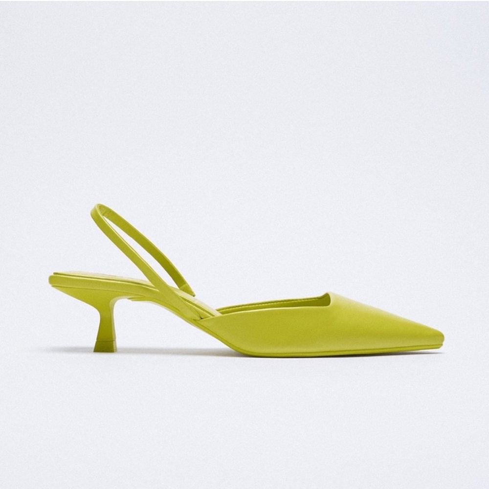Zara Leather Kitten Heel Slingback, Powder Blue, size 6